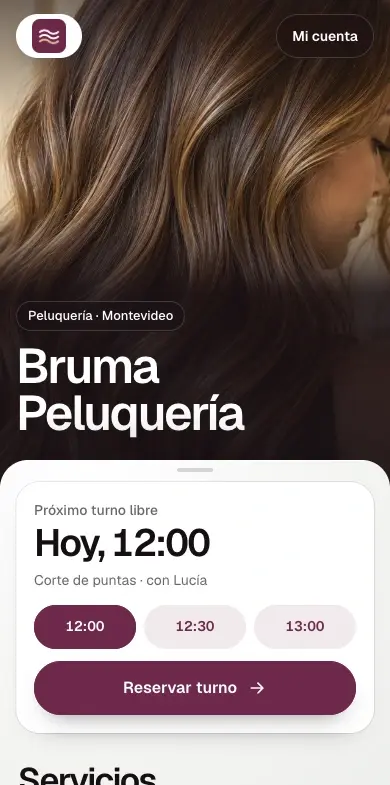 La misma agenda de Bruma Peluquería, en el celular