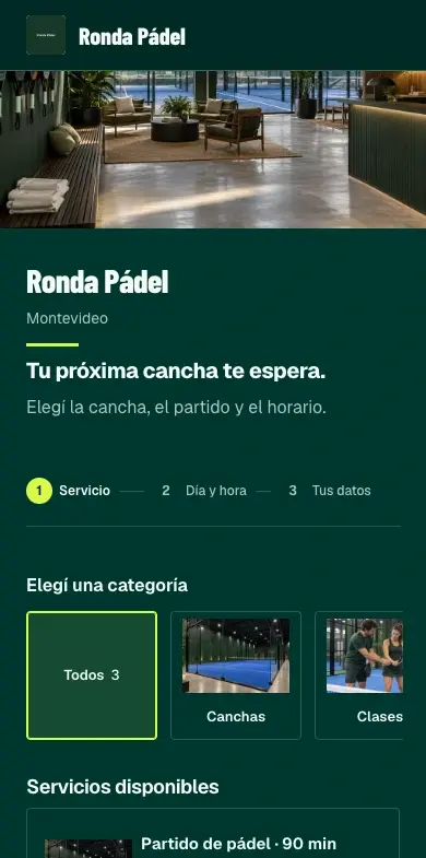 La misma agenda de Ronda Pádel, en el celular